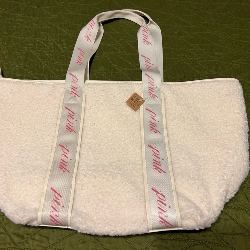 PINK Victoria's Secret White Tote with Pink Straps